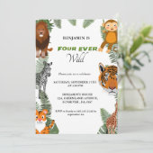Vier wilde Safari 4. Party Einladung (Stehend Vorderseite)