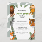 Vier wilde Safari 4. Party Einladung (Vorne/Hinten)
