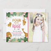 Vier Wilde Safari-Tiere Mädchen Geburtstag Einladung (Vorderseite)