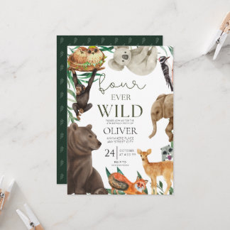 Vier wilde Safari zum 4. Geburtstag Einladung
