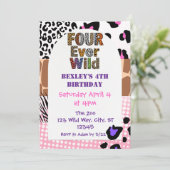 Vier Wilde Tiere Print Girls Geburtstag Einladung (Stehend Vorderseite)