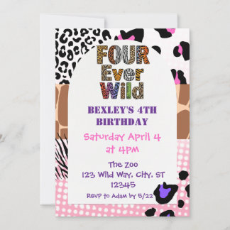 Vier Wilde Tiere Print Girls Geburtstag Einladung