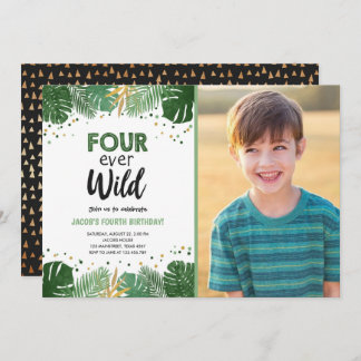 Vier Wilde Tropische Safari Junge Gold Geburtstag Einladung