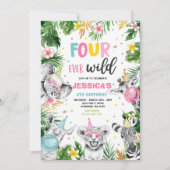 Vier Wildsafari Geburtstagsfeiertage Tiere Einladung (Vorderseite)