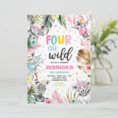 Vier Wildsafari Geburtstagsfeiertage Tiere Einladung (Stehend Vorderseite)