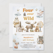 Vier Wildtiere 4. Geburtstag Einladung (Vorderseite)