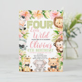 Vier Wildtiere, 4. Geburtstag, Jungtiere Einladung (Stehend Vorderseite)