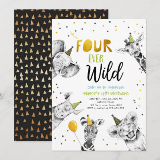Vier Wildtiere im Party Safari Junge Geburtstag I Einladung