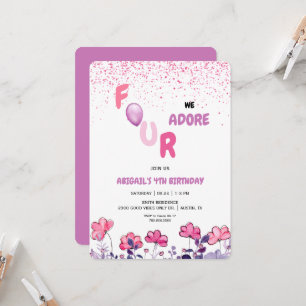 Vier wir lieben Glitter 4. rosa Geburtstagsfeier Einladung