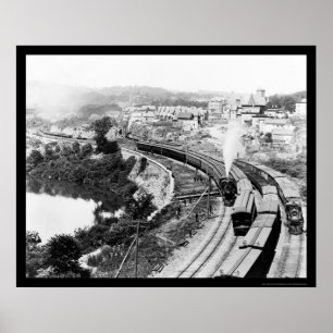 Vier Züge, die kleine Wasserfälle überqueren, NY 1 Poster