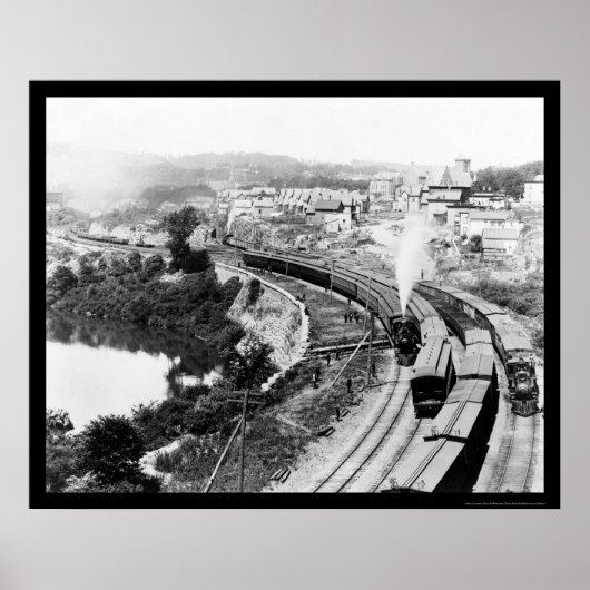 Vier Züge, die kleine Wasserfälle überqueren, NY 1 Poster (Vorne)