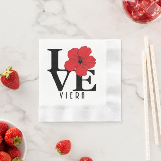 Viera LOVE Rote Hibiskus Serviette