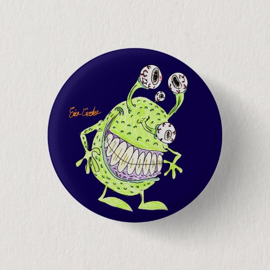 vieräugiges grünes Alien-Monster Button (Vorderseite)