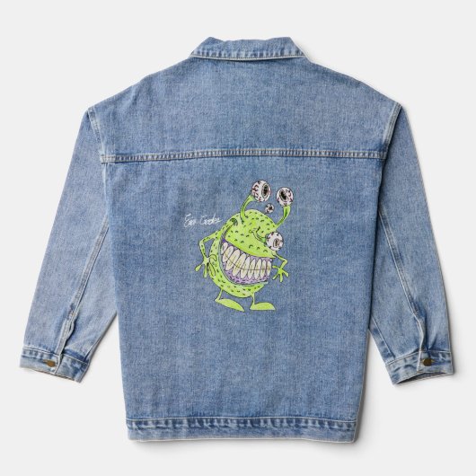 vieräugiges grünes Alien-Monster Jeansjacke (Rückseite)