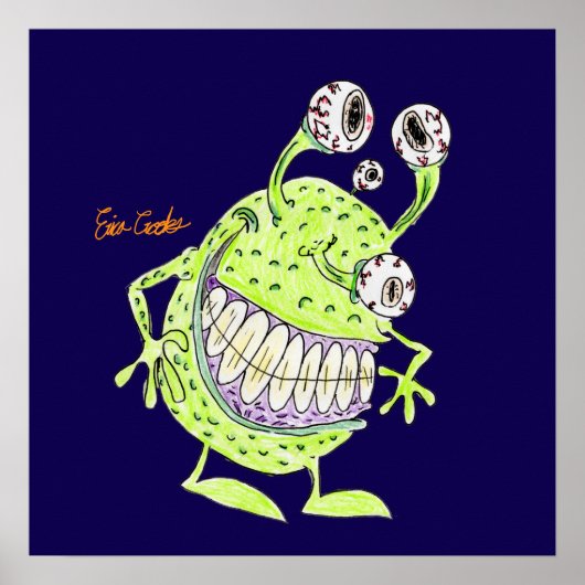 vieräugiges grünes Alien-Monster Poster (Vorne)