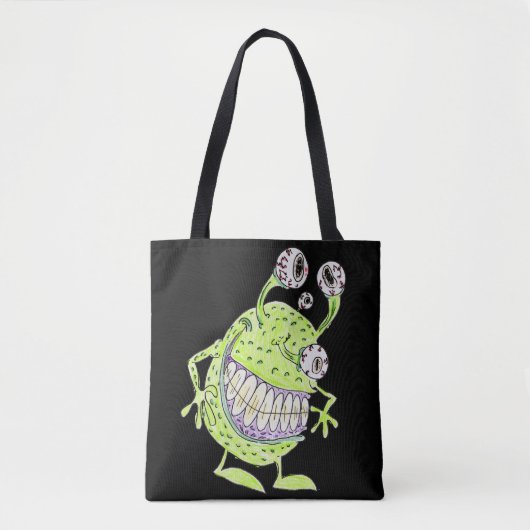 vieräugiges grünes Alien-Monster Tasche (Vorderseite)