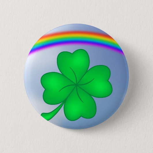 Vierblät triges Kleeblatt mit Regenbogen Button (Vorderseite)