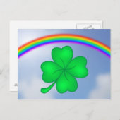 Vierblät triges Kleeblatt mit Regenbogen Postkarte (Vorne/Hinten)