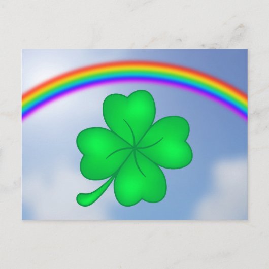 Vierblät triges Kleeblatt mit Regenbogen Postkarte (Vorderseite)