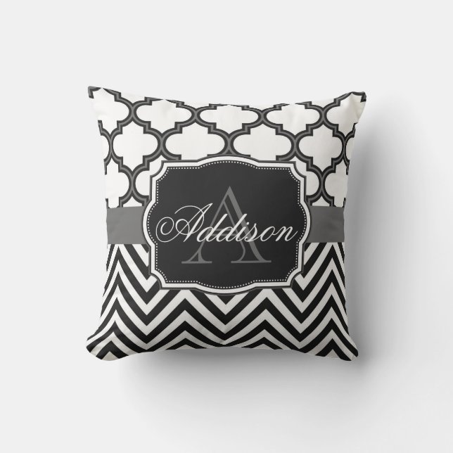 Vierblatt-Chevron-Monogramm Kissen (Vorderseite)