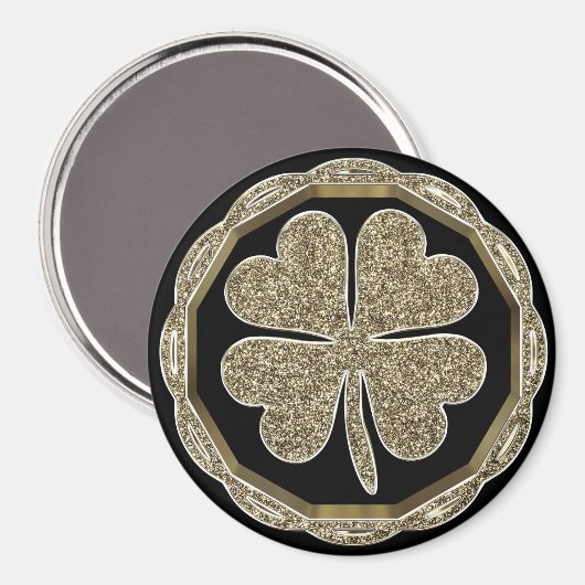 vierblättriges Kleeblatt Black and Gold Viel Glück Magnet (Vorderseite/Rückseite)