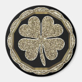 vierblättriges Kleeblatt Black and Gold Viel Glück Magnet (Vorne)