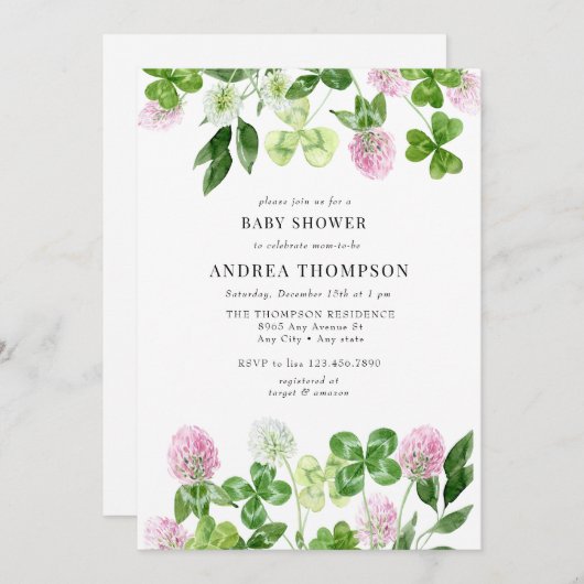 vierblättriges Kleeblatt | Blätter für Kleeblatt | Einladung (Vorne/Hinten)