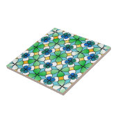 Vierblättriges Kleeblatt Doppelgrün in blau Fliese (Seite)