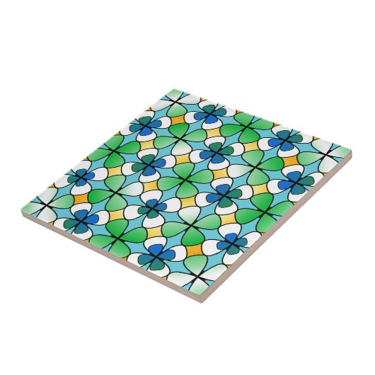 Vierblättriges Kleeblatt Doppelgrün in blau Fliese (Seite)