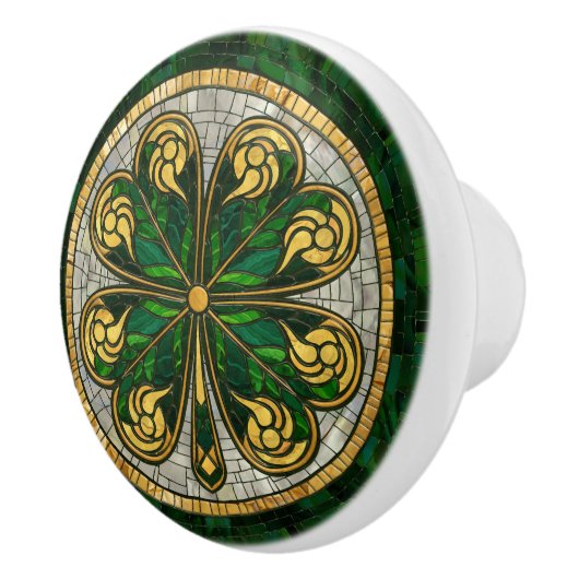 Vierblättriges Kleeblatt - Gold, Malachite Pearl Keramikknauf (Rechts)