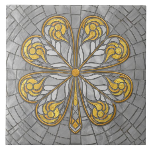 Vierblättriges Kleeblatt - Gold und Perlmosaik Fliese (Vorderseite)