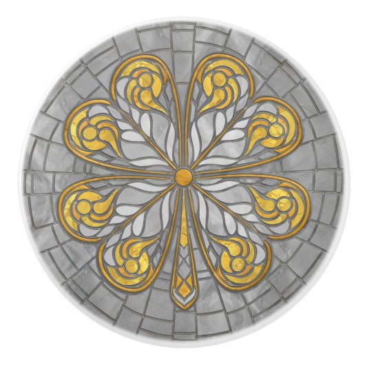 Vierblättriges Kleeblatt - Gold und Perlmosaik Keramikknauf (Vorderseite)