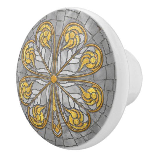 Vierblättriges Kleeblatt - Gold und Perlmosaik Keramikknauf (Rechts)