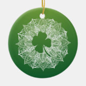 vierblättriges Kleeblatt Green Mandala Keramik Ornament (Vorne)