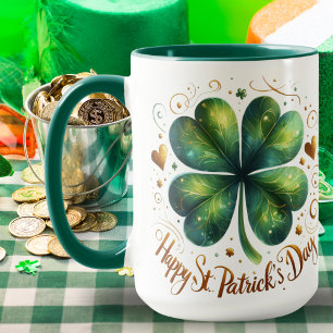 vierblättriges Kleeblatt Green und Gold St Patrick Tasse