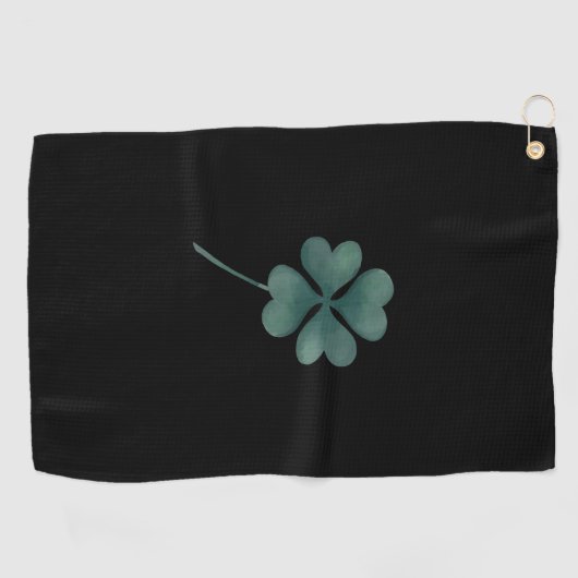vierblättriges Kleeblatt grün auf schwarzer Wasser Golfhandtuch (Horizontal)