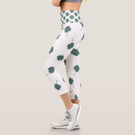 vierblättriges Kleeblatt Grüne Farbe Capri Leggings