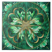 Vierblättriges Kleeblatt - grüner Marmor und Gold Fliese (Vorderseite)