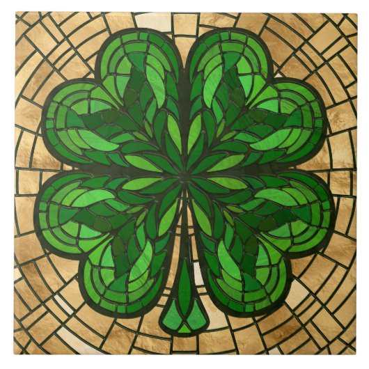 Vierblättriges Kleeblatt - Grüner Marmor und Goldm Fliese (Vorderseite)
