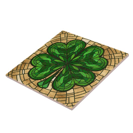 Vierblättriges Kleeblatt - Grüner Marmor und Goldm Fliese (Seite)