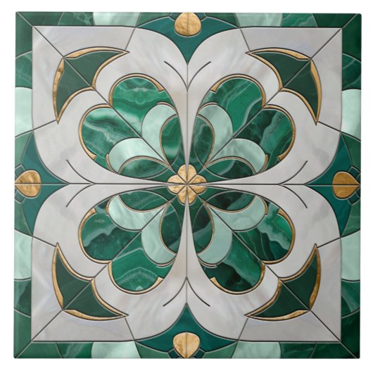 Vierblättriges Kleeblatt - Grüner Marmor und Perle Fliese (Vorderseite)
