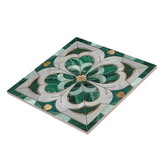 Vierblättriges Kleeblatt - Grüner Marmor und Perle Fliese (Seite)