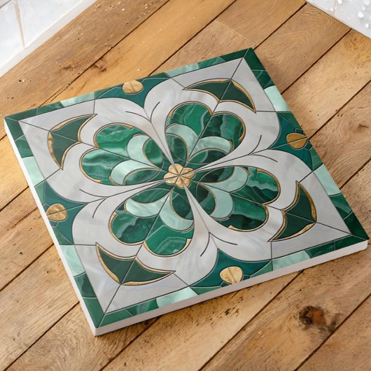 Vierblättriges Kleeblatt - Grüner Marmor und Perle Fliese