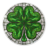 Vierblättriges Kleeblatt - Grüner Marmor und Perle Keramikknauf (Vorderseite)