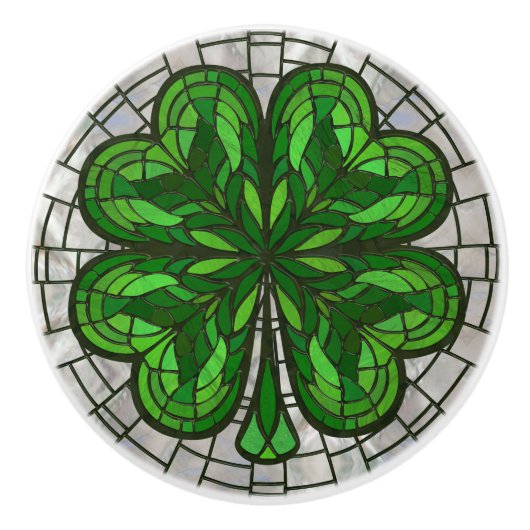 Vierblättriges Kleeblatt - Grüner Marmor und Perle Keramikknauf (Vorderseite)