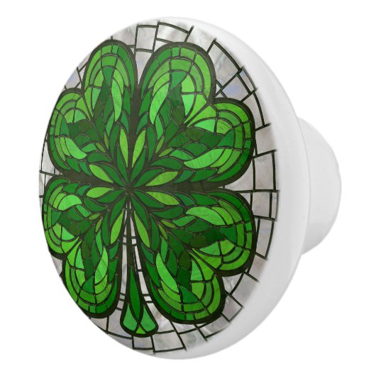 Vierblättriges Kleeblatt - Grüner Marmor und Perle Keramikknauf (Rechts)