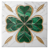 Vierblättriges Kleeblatt - Grüner und weißer Marmo Fliese (Vorderseite)
