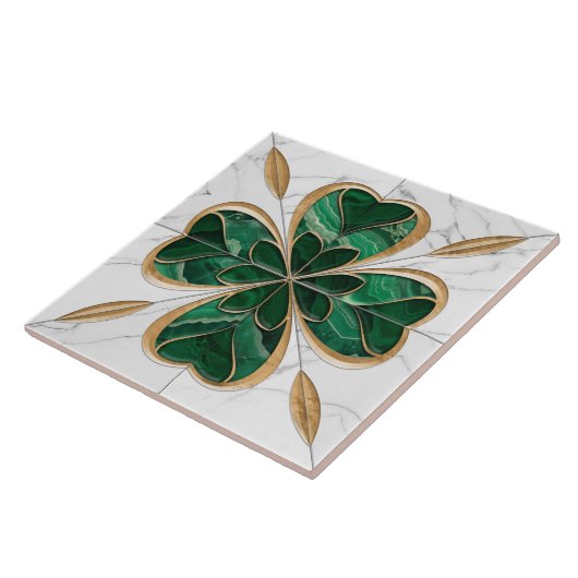 Vierblättriges Kleeblatt - Grüner und weißer Marmo Fliese (Seite)
