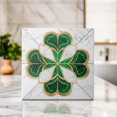Vierblättriges Kleeblatt - Grüner und weißer Marmo Fliese