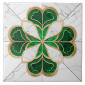 Vierblättriges Kleeblatt - Grüner und weißer Marmo Fliese (Vorderseite)